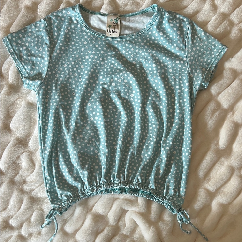 Lily Bleu Teal and White Polka Dot Short Sleeve Top
